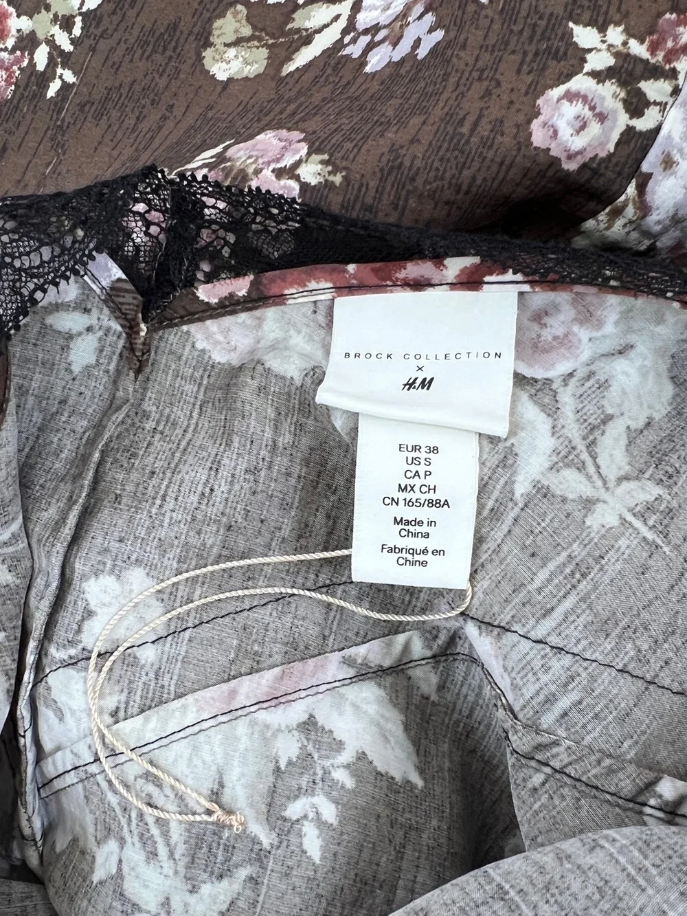 Brock Collection X H&M Brown Floral Lace Trim Maxi Slip Dress Size S